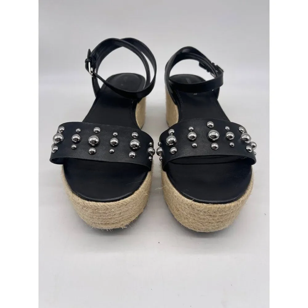 Marc Fisher Joyce Women Black Espadrille Studded Platform Slingback Sandal Size
